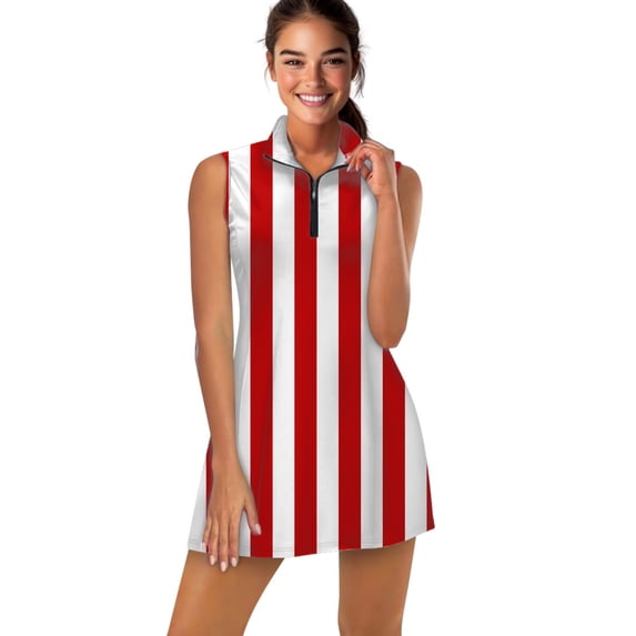 Aesthetic Raspberry Red and White Vertical Sports Dresses Women Tennis Dress Outdoor Badminton Golf Quick-Drying And Breathable Sports Dress