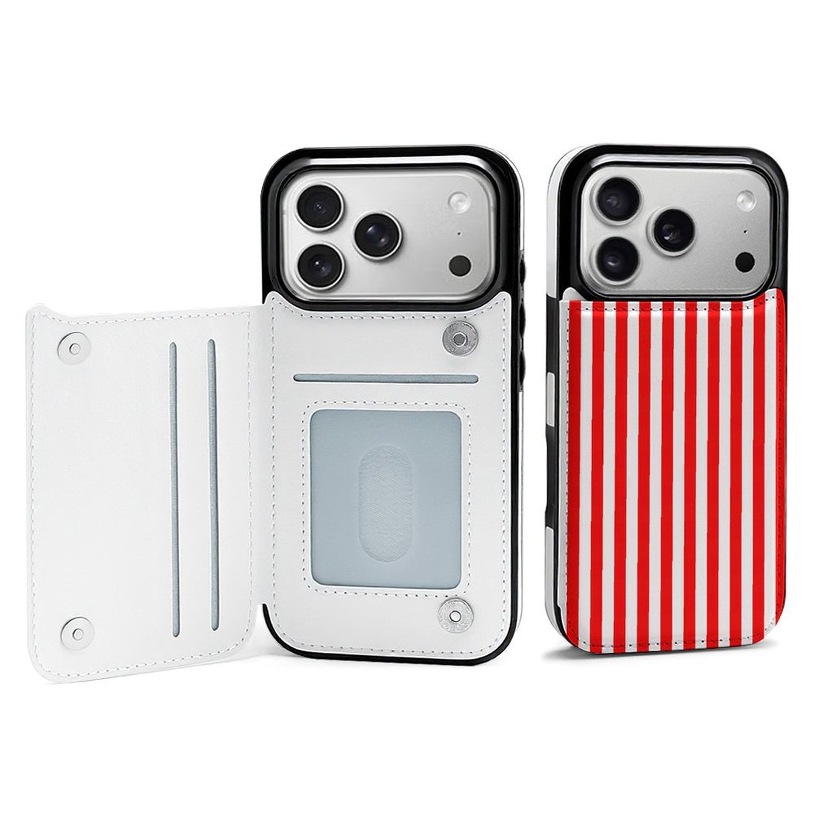 Aesthetic Red And White Vertical Leather Wallet Case for iPhone 16 Pro ...