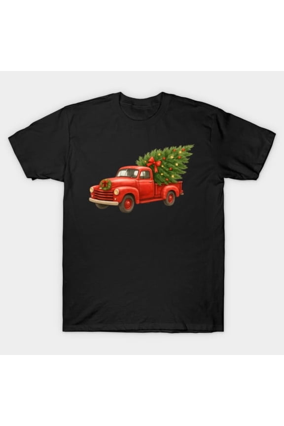 Aesthetic Red Truck Christmas Tree Farmhouse Holiday Graphic, H10309 T-Shirt, for Men and Women, Up to Size 5XL