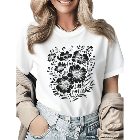 Aesthetic Rose Flower Lover Gift Graphic Tees Womans T shirt Black White S-5XL Tops