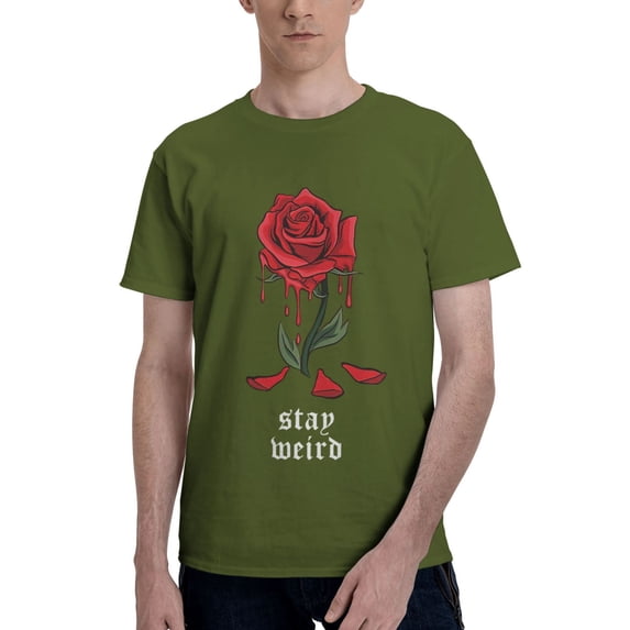 Aesthetic Rose Flowers Stay Weird Men'S Basic Short Sleeve T-Shirt Moss Green Small