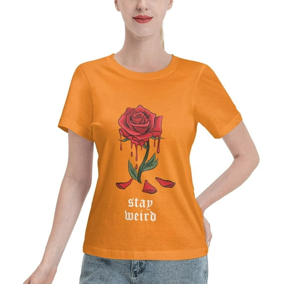 Aesthetic Rose Flowers Stay Weird Women'S Basic Short Sleeve T-Shirt Orange Medium