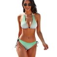 thumbnail image 1 of Aesthetic Sage Green And White Gradient Women's Bikini V Neck Swimsuit Set 2 Piece Over Size Bathing Suit Side Triangle Bathing Suit, 1 of 9