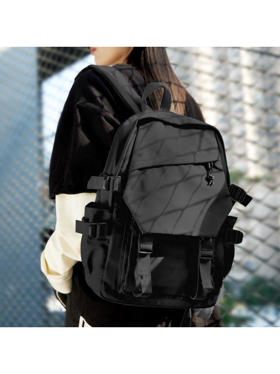 Aesthetic School Backpack Waterproof Black Bookbag College High School Bags Lightweight Travel Casual Daypack Laptop Backpacks for Men Women