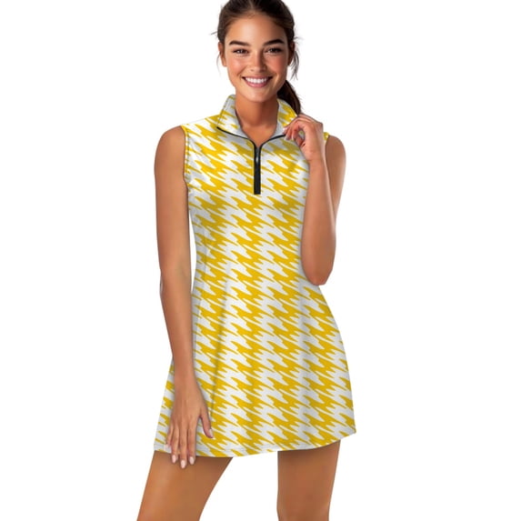 Aesthetic Signal Yellow and White Ripple Sports Dresses Women Tennis Dress Outdoor Badminton Golf Quick-Drying And Breathable Sports Dress