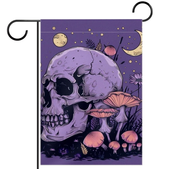 Aesthetic Skull Mushroom Moon Plants Double Sided Garden Flag Decorative Weather Resistant Yard Flag, Large DIY Vertical Flag for Farmhouse Patio Lawn, 28x40 Inch