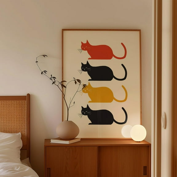 Aesthetic Sleeping Cats Wall Art • Retro Funky Cat Print • Minimalistic 70S Inspired Print • Animal Cat Lover Art • Cat Doing Things Wall Art, Modern Wall Decor, 8x12 UNFRAMED
