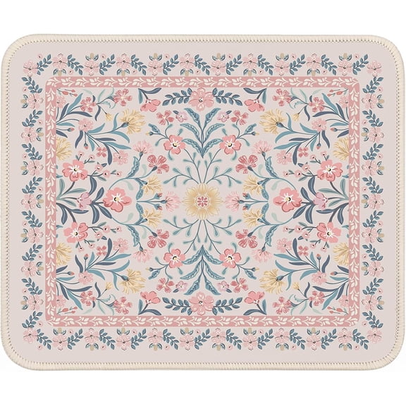 Aesthetic Small Floral Mouse Pad, Pink Mini Portable Travel Mousepad, Anti-Slip and Comfortable Cloth Mouse Mat 7.9"x9.5" with Stitched Edges for Computer, Laptop, Office, Home(Pink Floral)