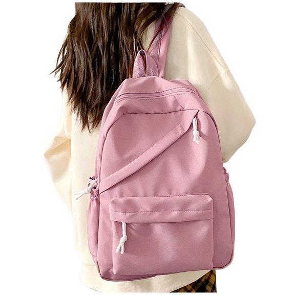 Solid Color Nylon Backpack, Lightweight Simple Casual School Bookbag with Diagonal Zipper Design, Water Resistant Daypack for College Travel Daily Commute, 8 Pastel Color Options