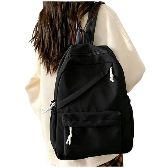 Solid Color Nylon Backpack, Lightweight Simple Casual School Bookbag with Diagonal Zipper Design, Water Resistant Daypack for College Travel Daily Commute, 8 Pastel Color Options
