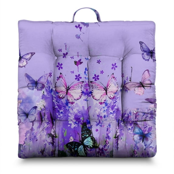 Aesthetic Starry Sky & Butterfly Floor Pillow Thick & Fluffy Square Cushion for Cross-Legged Sitting