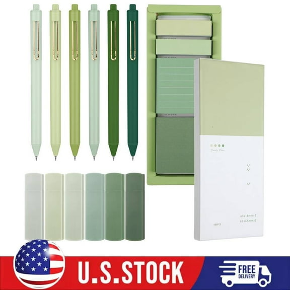 Aesthetic Stationery Set Supplies Sticky Notes Set 6 Retractable Black Ink Pens
