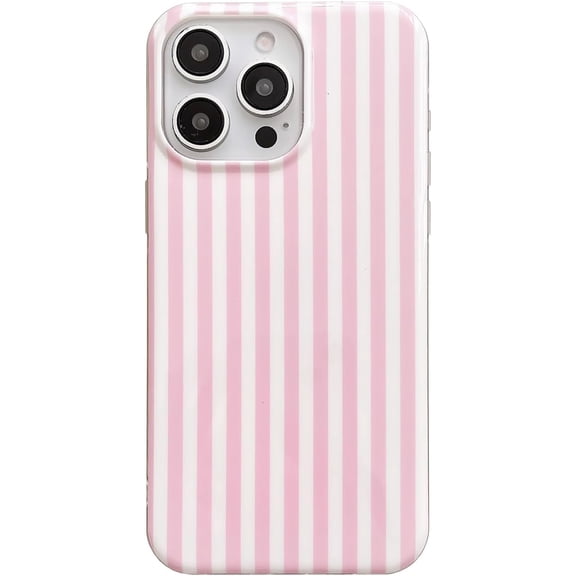 Aesthetic Striped Phone Case for iPhone 14/13 6.1", Classic Retro Vertical Line Girls Women Trendy Chic Cute Protective Cover, Pink and White