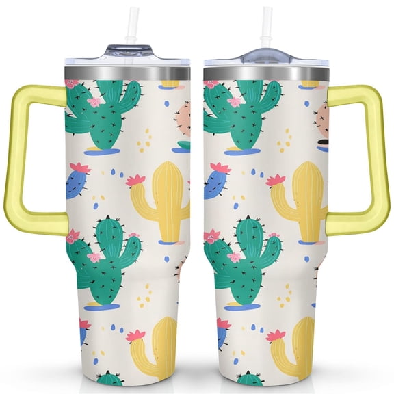 Aesthetic Succulent 40oz Stainless Steel Tumbler - Double Wall Insulated Travel Mug - Spill-Resistant Lid - Boho Cactus Art for Students & Professionals