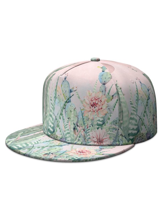 Aesthetic Succulent Design Snapback Hat - Trendy Flat Brim Cap for Men Women | Boho Desert Art