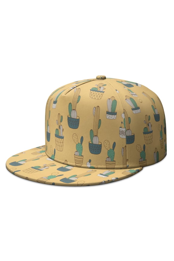 Aesthetic Succulent Flat Visor Hat - Full Panel Adjustable Snapback Cap with Cute Kawaii Cactus Design