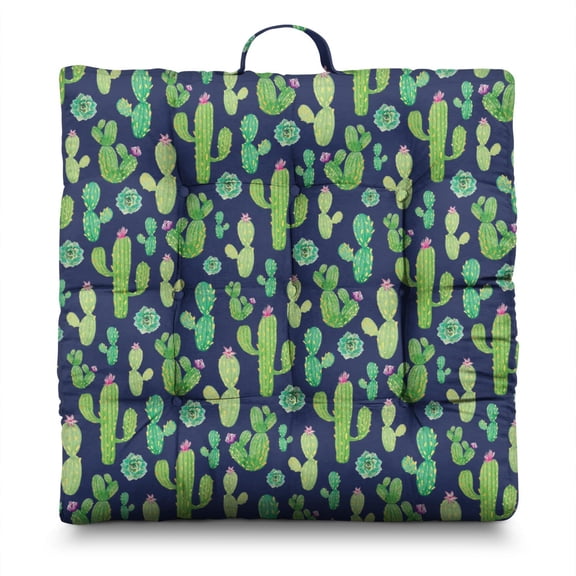Aesthetic Succulent Floor Seating Pad - Thick & Resilient Zabuton Cushion, Desert Style Design, Perfect for Small Apartments & Minimalist Spaces