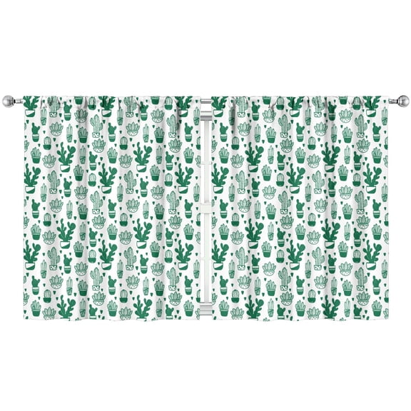 Aesthetic Succulent Kitchen Curtains 2 Pack - 52x63 Inch Tier Panels, Desert Cactus Print, Semi-Sheer Rod Pocket Window Drapes