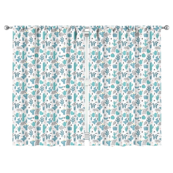 Aesthetic Succulent Kitchen Curtains 2 Pack - 52x84 Inch Tier Panels, Desert Cactus Print, Semi-Sheer Rod Pocket Window Drapes