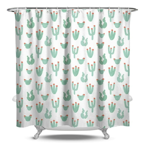 Aesthetic Succulent Shower Curtain, Waterproof Fabric, Machine Washable, Hooks Included, Southwestern Desert Style and Boho Cactus Bathroom Decor