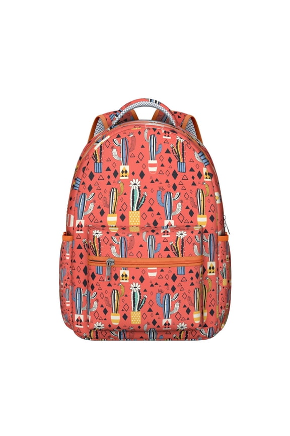 Aesthetic Succulent Waterproof Backpack for Students - Southwestern Style with Padded Back Panel & Side Pocket for Bottles