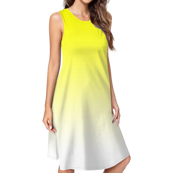 Aesthetic Sulphur Yellow And White Gradient Dress Elegant Party Dresses Evening Dresses Women Dress Sleeveless Dress Ladies Dresses