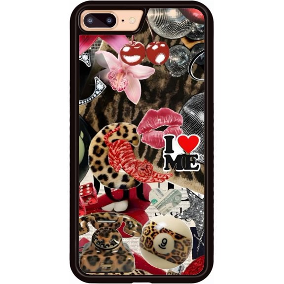 Aesthetic Summer Cheetah Print Collage Phone Case Compatible with iPhone 7 Plus/8 Plus Case 5.5 Inch, TPU Shockproof Protection Coquette Y2K Leopard Preppy Phone Case for Girls Women Cover