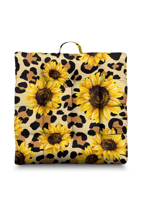 Aesthetic Sunflower Floor Pillow 22x22 Inch Square Cushion, Boho Sunflower Aesthetic, Portable for Yoga & Balcony