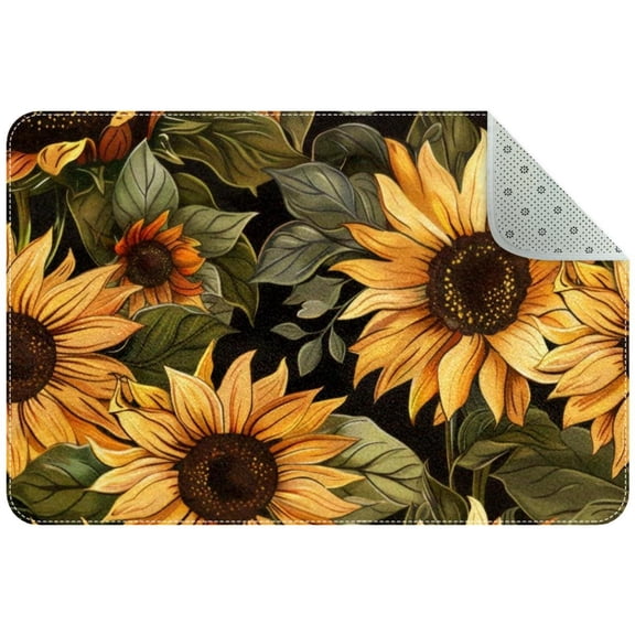 Aesthetic Sunflowers Seamless Pattern Small Area Rug, Non-Slip Door Mat Indoor Floor Mat, Washable Kitchen Rug Entrance Door Mat for Bedroom Living Room