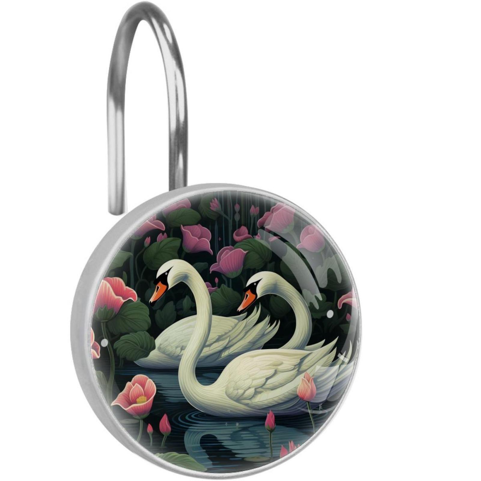 Aesthetic Swan Decorative Shower Curtain Hooks Resin, Glass, and