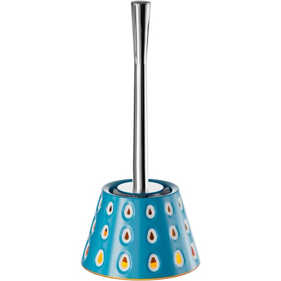 Aesthetic Toilet Brush and Holder | Decorative Bathroom Accessory with Modern Tri-Color Pattern Design | Discreet Enclosed Caddy | Sturdy PP Bristles | Heavy-Duty Base | (Ocean Blue/White/Orange)