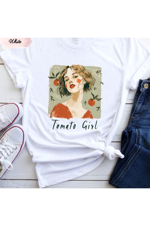 Aesthetic Tomato Girl Cottagecore Summer T-Shirt, Vintage Fruit Graphic Tee, Unisex Cotton T-Shirt, Size S-5XL
