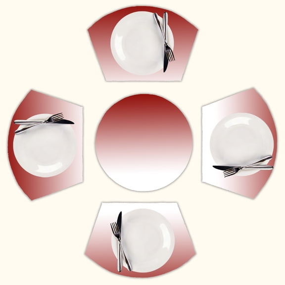 Aesthetic Tomato Red and White Gradient Round Table Placemats Set Of 5 Wedge Table Mats Washable Heat Resistant Place Mat For Dining Table Kitchen Farmhouse Restaurant
