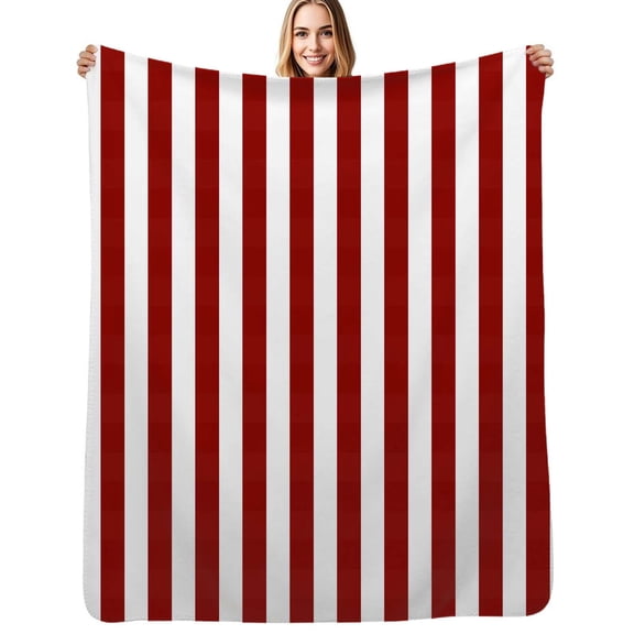 Aesthetic Tomato Red and White Vertical Flannel Blanket Warm Soft Bedding Throws Winter Camping Chair Sofa Bed