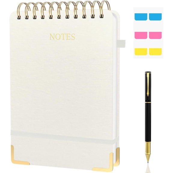 Aesthetic Top Spiral Notebook, A5 Linen Hardcover Top Bound Steno Pads, 240 Pages 100gsm Thick Lined Paper Left Handed Notebook Journal for Work, School, Church Writing - Beige, 5.9" x 8.5"