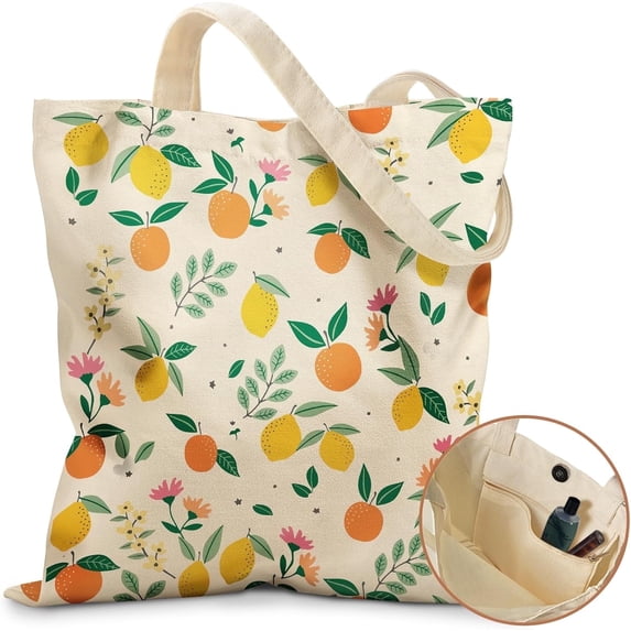 Aesthetic Tote Bag for Girls - with Magnetic Buckle and Zipper Inner Pocket for Women Lady Canvas Cotton Tote Bag Strawberries