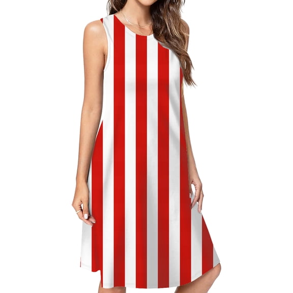 Aesthetic Traffic Red And White Vertical Dress Loose Women'S Dress Beach Dresses With Pockets Dresses For Womens