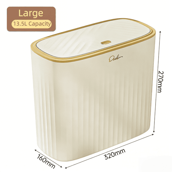 Aesthetic Trash Can with Press-Top Lid Narrow Capsule-Shaped Wastebasket for Bathroom, Bedroom, and Office, Minimalist Small Garbage Bin with Ribbed Texture