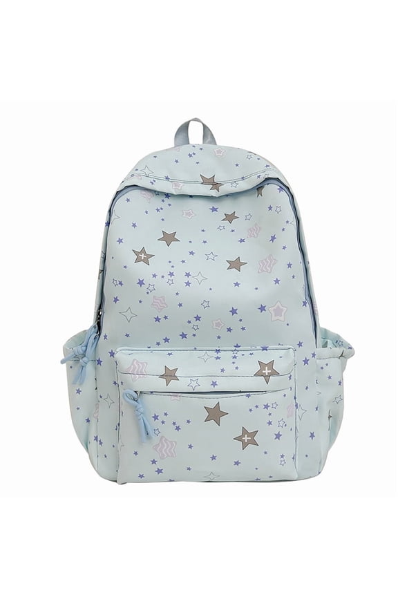 Aesthetic Travel Daypack 16.14 Inch PU Leather Laptop Backpack Star Print for Travel Outings Picnics (Blue)