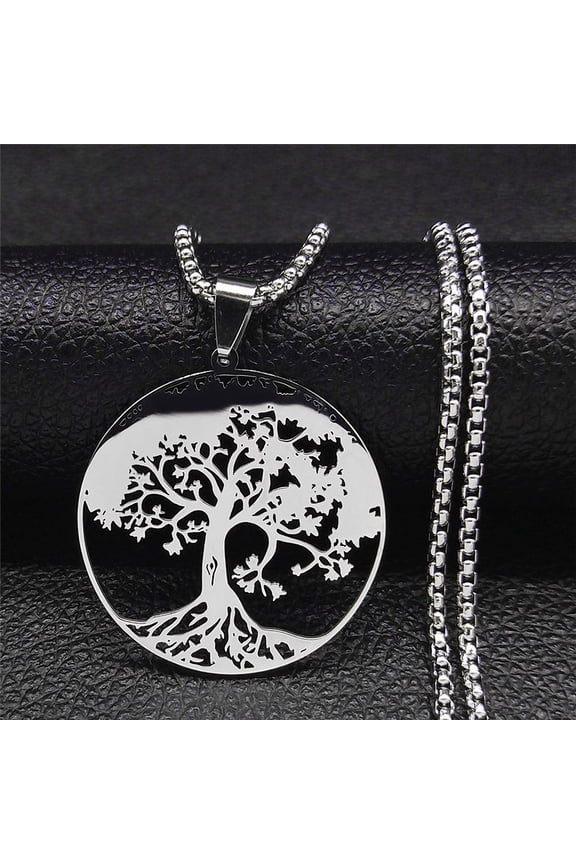 Aesthetic Tree of Life Love Heart Necklace for Women Men 14K White Gold Silver Color Lucky Amulet Chain Jewelry collar
