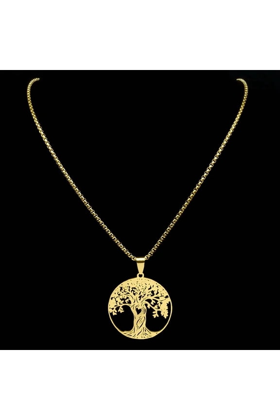 Aesthetic Tree of Life Love Heart Necklace for Women Men14K Yellow Gold Golden Color Lucky Amulet Chain Jewelry collar