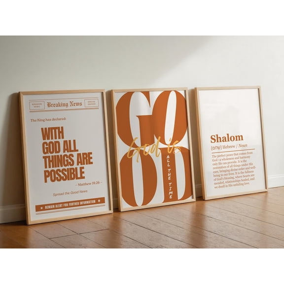 Aesthetic Trendy Christian Wall Art God Is Good All The Time Poster With God All Things Are Possible Shalom Word Definition Wall Art Prints Set 3