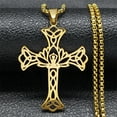 thumbnail image 1 of Aesthetic Trinity Knot Cross Necklace for Women Men 14K Yellow Gold Yoga Meditation Lotus Jewelry, 1 of 8