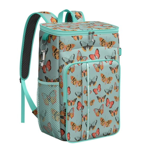 Aesthetic Tropical Butterfly Backpack Cooler – Leakproof Insulated Bag with Colorful Floral Design for Camping, Office & Beach Trips