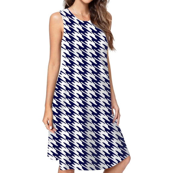 Aesthetic Ultramarine Blue And White Ripple Spring Summer Dresses For Women Fashion Dress Casual Sleeveless Loose Sundress With Pockets