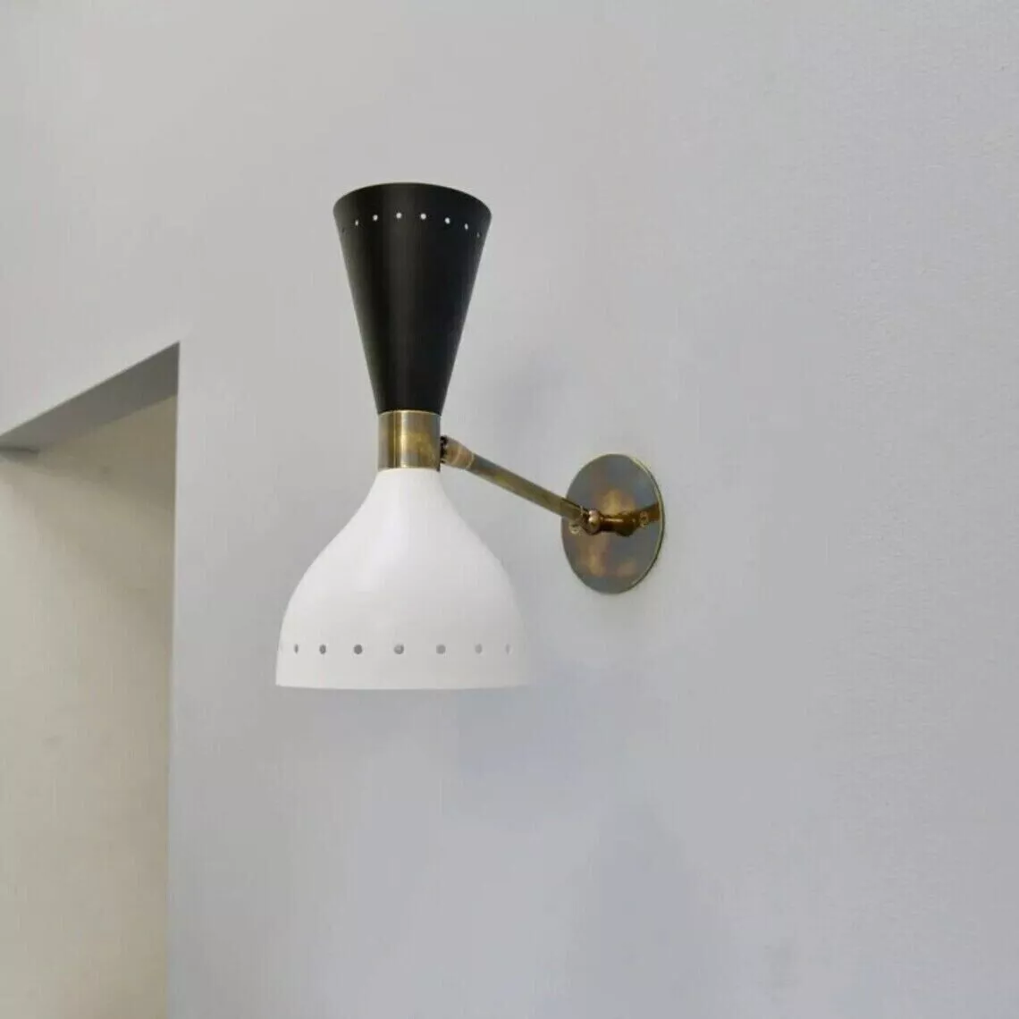 Aesthetic Vintage Collection Mid-Century Light LED Pair Italian Diabolo Modern Wall Sconce Fixture, Black & White