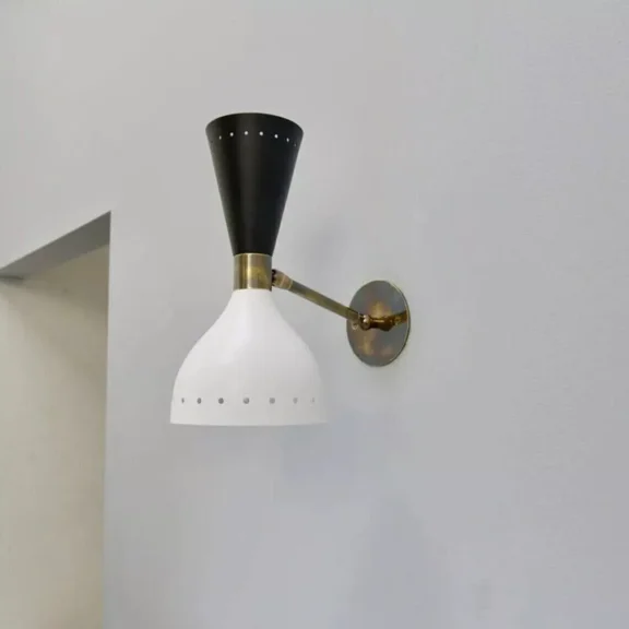 Aesthetic Vintage Collection Mid-Century Light LED Pair Italian Diabolo Modern Wall Sconce Fixture, Black & White