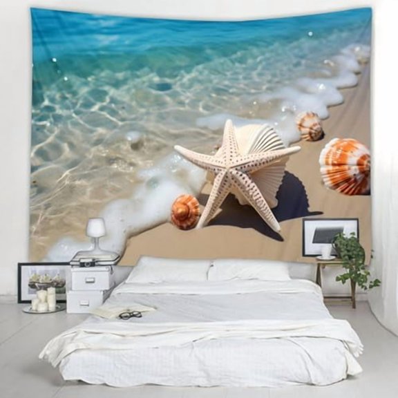 Aesthetic Wall Fabric Wallpaper Decor Tapestry,Beach Theme Office Background Room Divider for Bedroom, Outdoor Garden Aesthetic 3D Tapestries Size 78 * 59 inches
