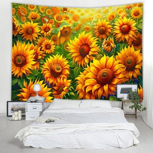 Aesthetic Wall Fabric Wallpaper Decor Tapestry,Sunflower Theme Office Background Room Divider for Bedroom, Outdoor Garden Aesthetic 3D Tapestries Size 78 * 59 inches
