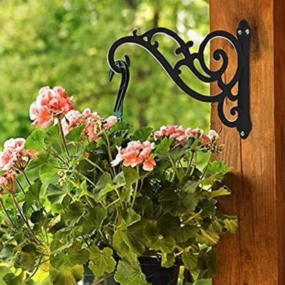 Aesthetic Wall Plant Hanger Indoor and Outdoor, Heavy Duty Outdoor Plant Hangers, Metal Hanging Plant Bracket, Upgrade Plant Hooks for Hanging Plants, Bird Feeder, Wind Chime, Lantern,Black,6.2x5.5"